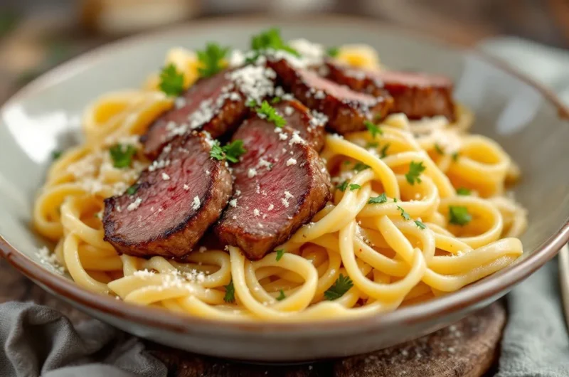 Juicy Steak Alfredo with Creamy Parmesan Sauce